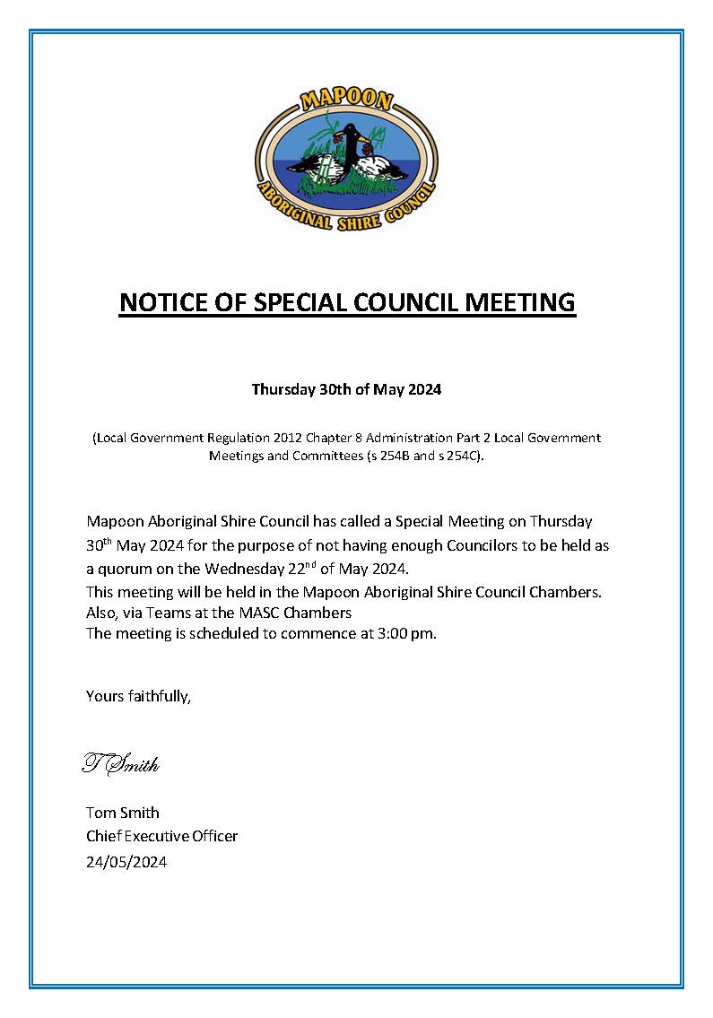Notice of special trustee meeting may 2024